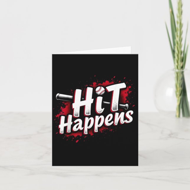 Tarjeta Funny Baseball Quote Gift Hit Happens  (Anverso)