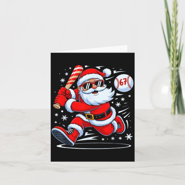 Tarjeta Funny Baseball Santa 67 Christmas Xmas Pajamas Boy (Anverso)