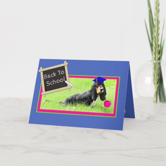 Tarjeta Funny Basset on Back to School Card w/Apple (Anverso)