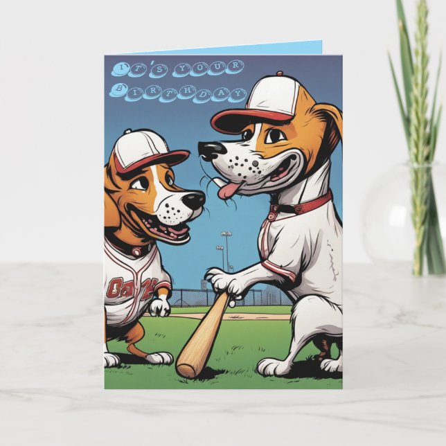 Tarjeta Funny Beagle Dogs play baseball birthday (Anverso)