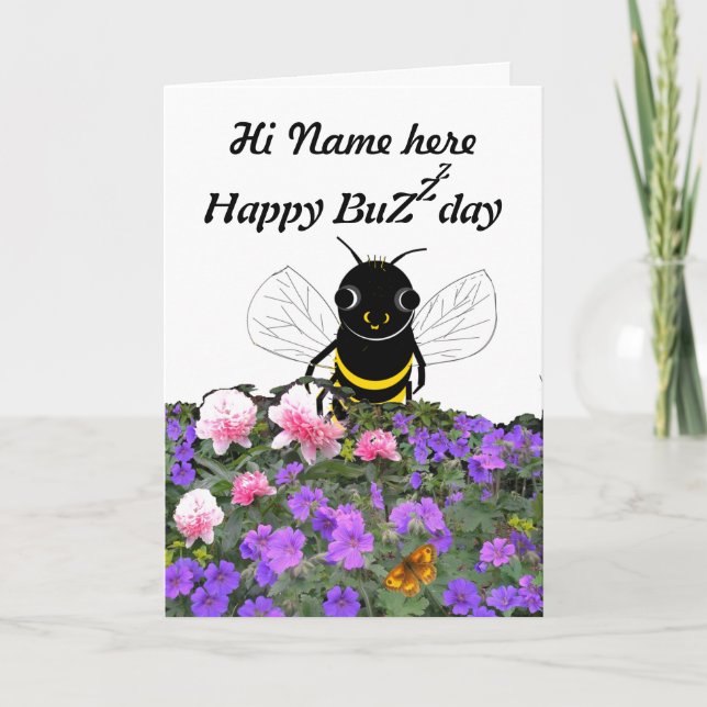 Tarjeta Funny Bee Birthday Card, add Name (Anverso)