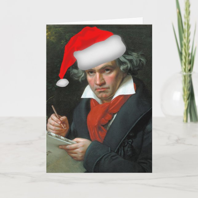 Tarjeta Funny Beethoven Santa Navidades de música clásica (Anverso)