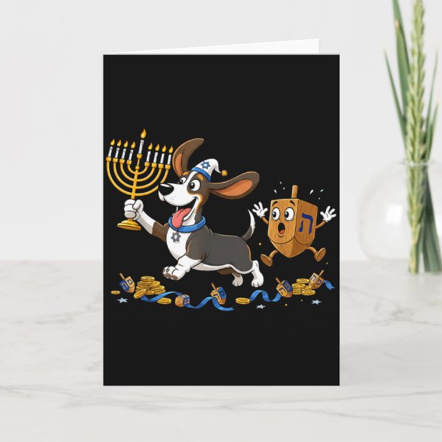 Tarjeta Funny Bet Hound Dreidel Menorah Hanukkah Kids Wome (Anverso)