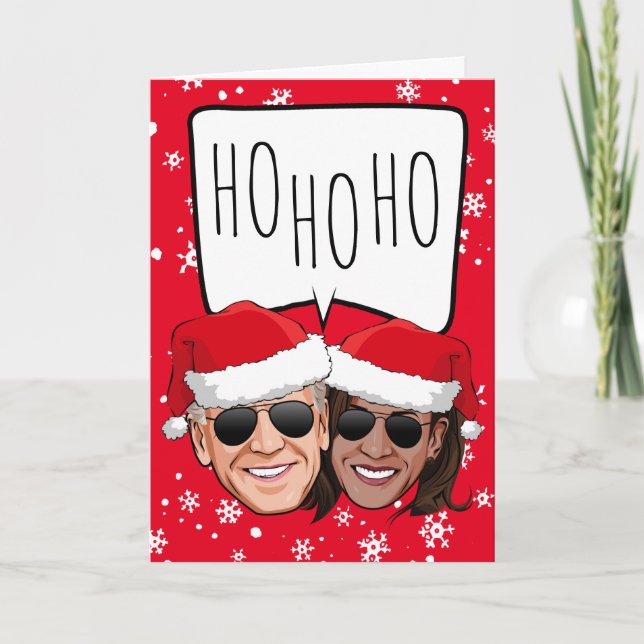 Tarjeta Funny Biden Harris Navidades: Ho Ho HO (Anverso)