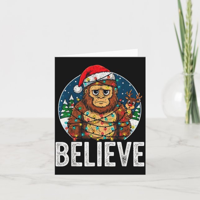 Tarjeta Funny Bigfoot Believe Christmas Sasquatch Santa Fo (Anverso)