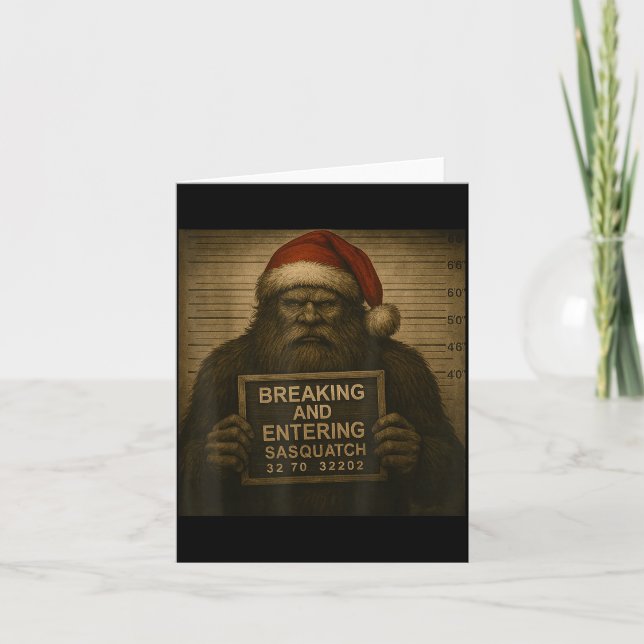 Tarjeta Funny Bigfoot Christmas – Xmas Sasquatch Mugshot  (Anverso)