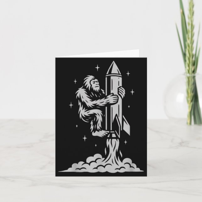 Tarjeta Funny Bigfoot Flying Into Space With Stars And Cos (Anverso)