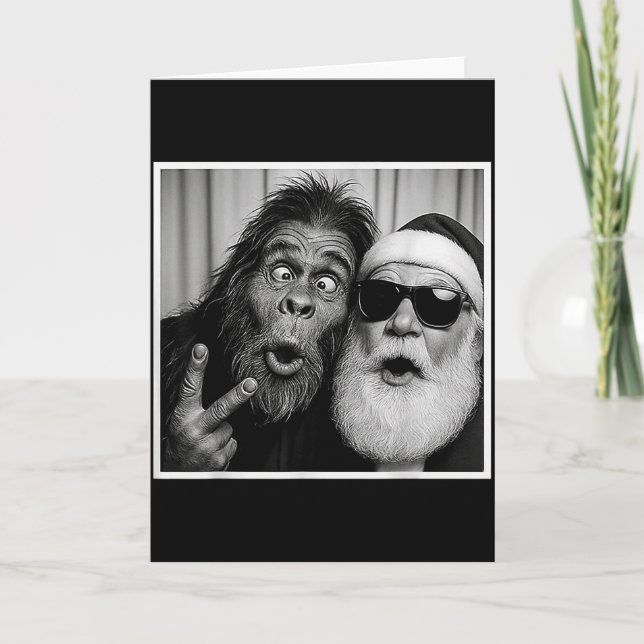 Tarjeta Funny Bigfoot Photobooth With Santa Christmas Xmas (Anverso)