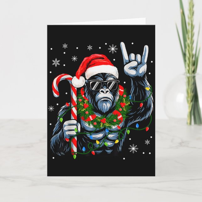 Tarjeta Funny Bigfoot Rock On Pajamas Pjs Christmas Xmas M (Anverso)