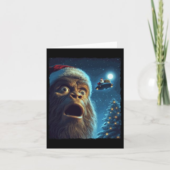 Tarjeta Funny Bigfoot Sasquatch Selfie Santa Ufo Xmas Chri (Anverso)