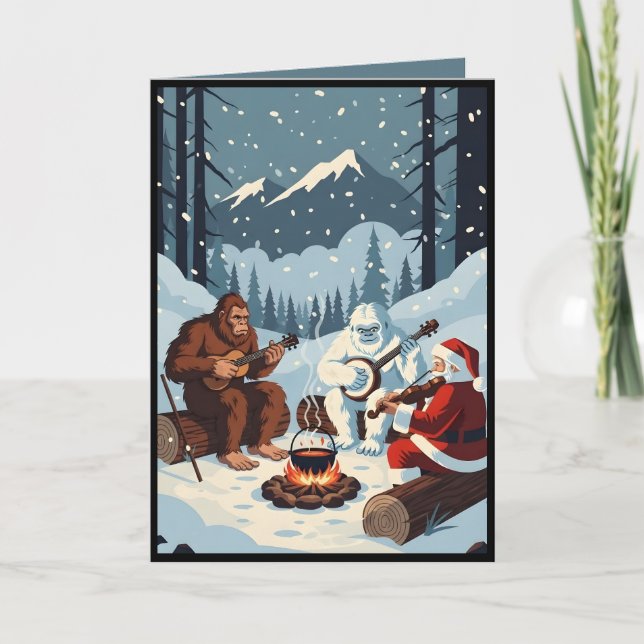 Tarjeta Funny Bigfoot ,The Yeti and Santa Christmas card (Anverso)