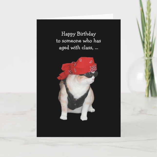 Tarjeta Funny Biker Cat Birthday (Anverso)