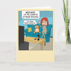 Tarjeta Funny Binge Champion con Grumpy Cat Birday