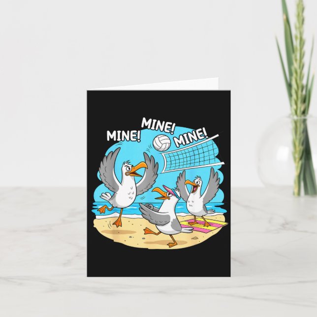Tarjeta Funny Bird Playing Volleyball Mine Game Day Vibes  (Anverso)