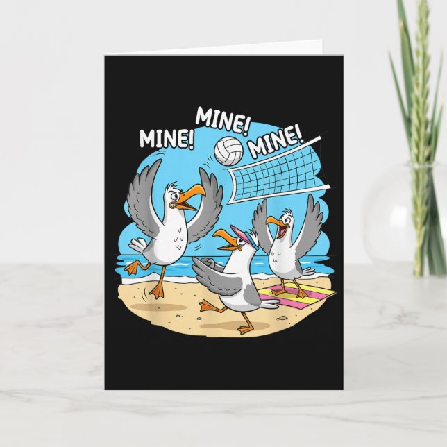Tarjeta Funny Bird Playing Volleyball Mine Game Day Vibes  (Anverso)
