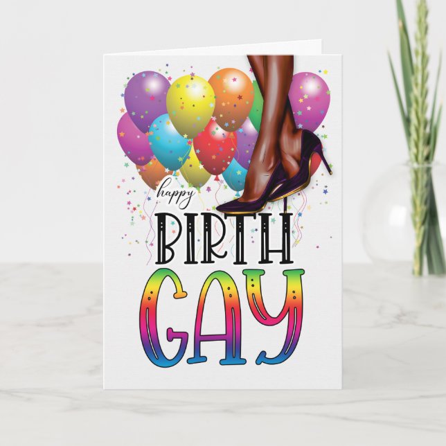 Tarjeta Funny Birth GAY African American Rainbow Birthday (Anverso)