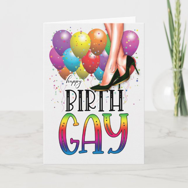 Tarjeta Funny Birth GAY White Female Legs Rainbow Birthday (Anverso)