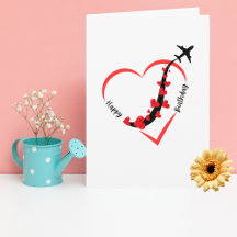 Funny Birthday Airplane Heart Aviation Minimalista