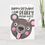 Tarjeta Funny Birthday Bear<br><div class="desc">Graciosa tarjeta de cumpleaños con un lindo ilustracion de oso. El oso tiene una cara apasionada con un pequeño gorra fiesta. El texto dice "¡Feliz cumpleaños! PUEDO CONTENTARME ANTICIPAMENTE".</div>