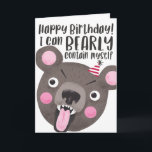 Tarjeta Funny Birthday Bear<br><div class="desc">Graciosa tarjeta de cumpleaños con un lindo ilustracion de oso. El oso tiene una cara apasionada con un pequeño gorra fiesta. El texto dice "¡Feliz cumpleaños! PUEDO CONTENTARME ANTICIPAMENTE".</div>