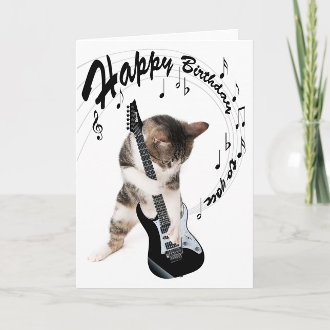Tarjeta Funny birthday card cat with guitar (Anverso)