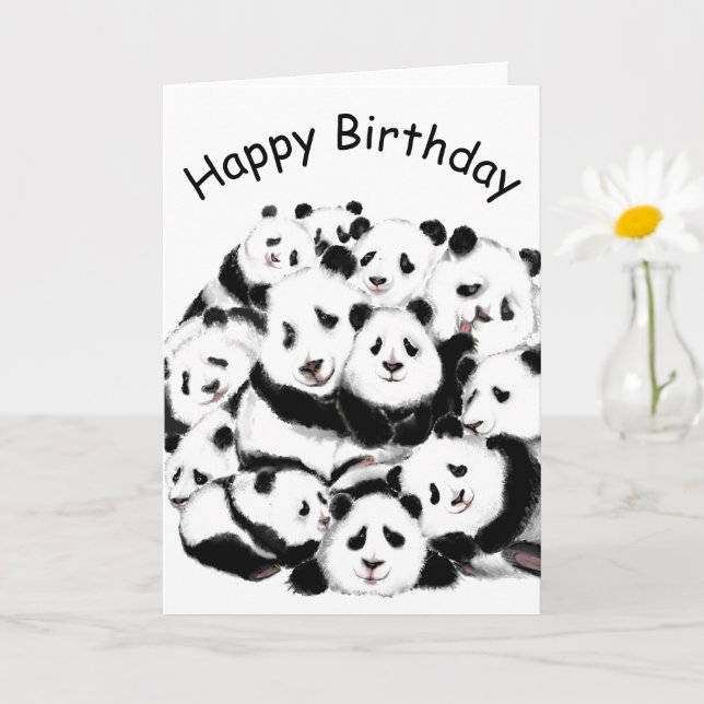 Tarjeta Funny Birthday Card Panda Family (Planta pequeña)