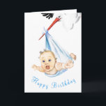 Tarjeta Funny Birthday Card Stork llevando al bebé<br><div class="desc">Stork Cargando Tarjetas De Cumpleaños Graciosas Para El Bebé - Personalizado Dibujando Dulces Divertidas Graciosa Pequeña Colección De Diversión Por MIGNED - Añadir Su Personalizado Texto / Nombre</div>