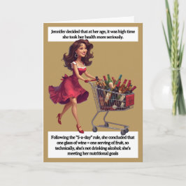 Tarjeta Funny Birthday Card  Wine Cart 5-a-day Joke