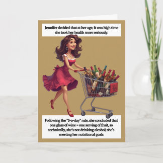 Tarjeta Funny Birthday Card  Wine Cart 5-a-day Joke