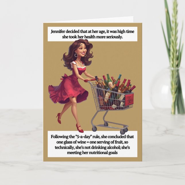 Tarjeta Funny Birthday Card  Wine Cart 5-a-day Joke (Anverso)