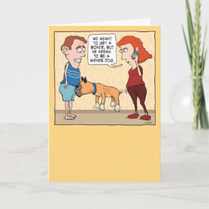 Tarjeta Funny Biting Boxer es un cumpleaños de perro en Wi