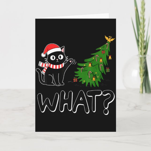 Tarjeta Funny Black Cat Christmas Tree Merry Xmas Humor Ca (Anverso)