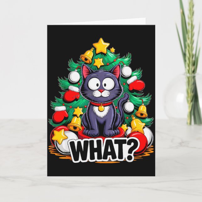 Tarjeta Funny Black Cat Christmas Tree Merry Xmas Humor Ca (Anverso)