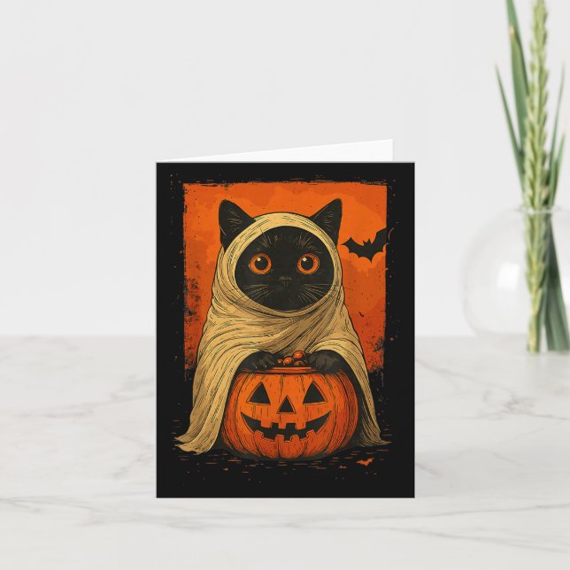 Tarjeta Funny Black Cat Halloween Calabaza Fantasma Cos (Anverso)