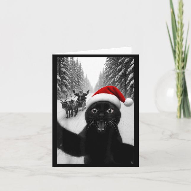 Tarjeta Funny Black Cat Selfie With Santa Christmas Men Wo (Anverso)