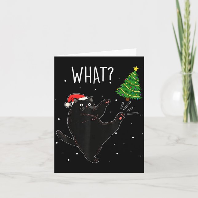 Tarjeta Funny Black Cat What_ Christmas Tree Meme Xmas Men (Anverso)