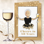 Tarjeta Funny Black Gold Glam Purpurina Negrita 80 cumplea<br><div class="desc">¡Celebra el cumpleaños número 80 (o cualquier edad) de esa persona especial con una tostada de champán! Esta elegante,  audaz y brillante tarjeta le pondrá una sonrisa en la cara. El mensaje interno le permite saber que le deseas "mucho más"</div>