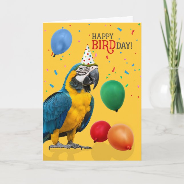 Tarjeta Funny Blue and Gold Macaw Parrot Birthday (Anverso)