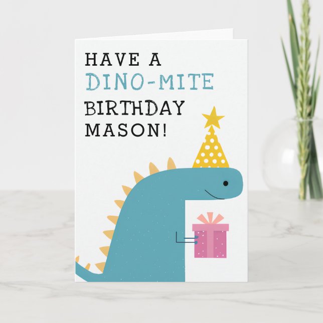 Tarjeta Funny Blue Dinosaur Birday (Anverso)
