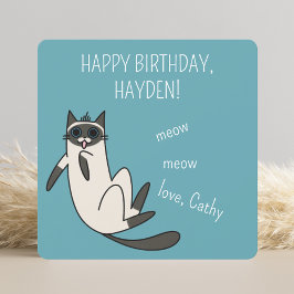 Tarjeta Funny Blue Eyes Siamese Cat Birday