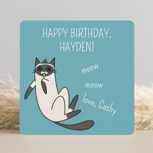 Tarjeta Funny Blue Eyes Siamese Cat Birday