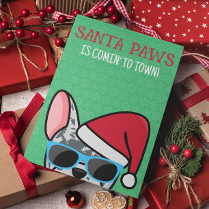 Tarjeta Funny Blue Merle Frenchie Santa Paws Navidades