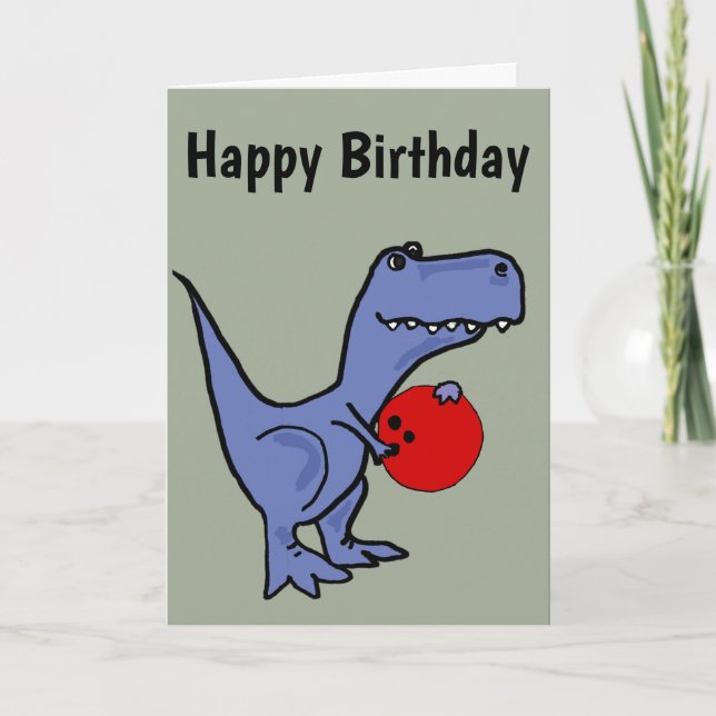 Tarjeta Funny Blue T-rex Dinosaur Bowling Personalizado (Anverso)