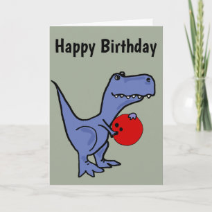 Tarjeta Funny Blue T-rex Dinosaur Bowling Personalizado