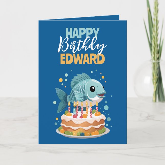Tarjeta Funny Blue & Yellow Boyfriend Fishing Cumpleaños (Anverso)