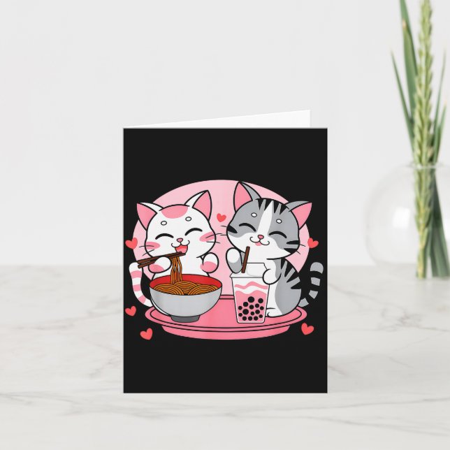Tarjeta Funny Boba Ramen Cats Kawaii Anime Japan Cute Neko (Anverso)