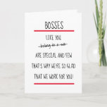 Tarjeta Funny Bosses Cheeky Verse Boss Day Card<br><div class="desc">Bonita tarjeta de saludo para mandar a tu jefe con el gracioso verso 'Los jefes como tú pertenecen en un zoológico - son especiales y pocos, por eso estamos tan contentos, que trabajamos para ti!' Envíe esta tarjeta a su jefe en el Día Nacional del Jefe - ¡si tienen sentido...</div>