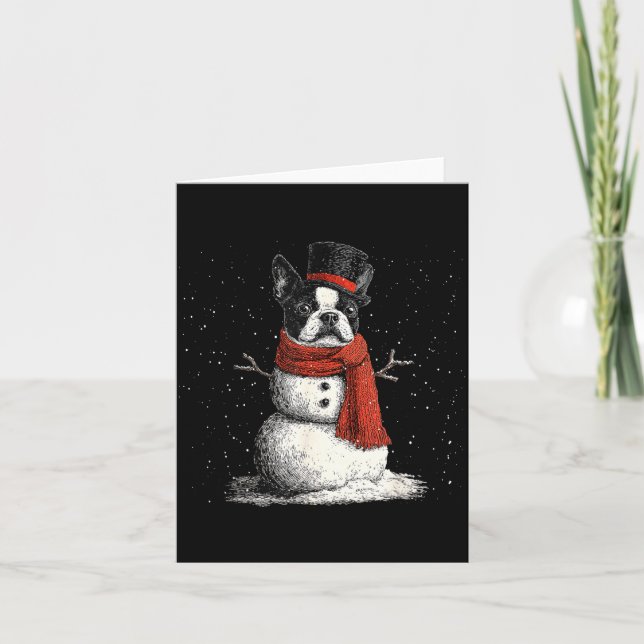 Tarjeta Funny Boston Terrier Dog Christmas Snowman Xmas Pa (Anverso)