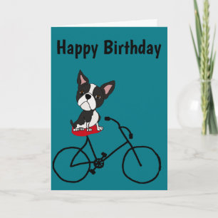 Tarjeta Funny Boston terrier Riding Bicycle