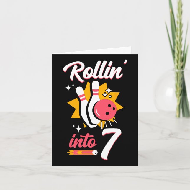 Tarjeta Funny Bowling 7 cumpleaños Rollin' en 7 (Anverso)
